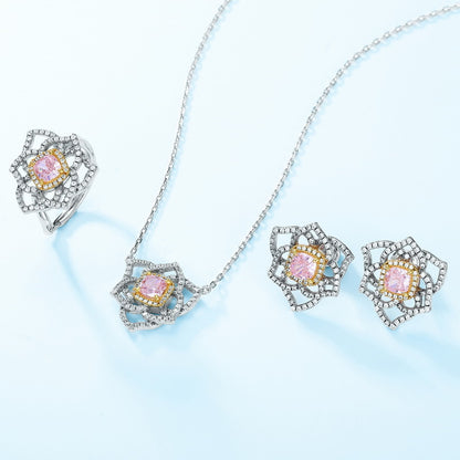 Crushed Ice Cutting Gemstone Flower Necklace S925 Silver 1 Carats Total