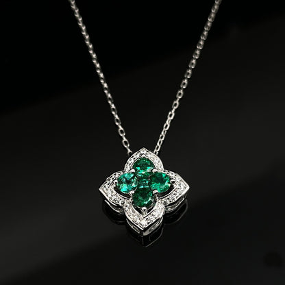 Four Leaf Clover Gemstone and Zirconia Necklace S925 Silver 1.5 Carats Total