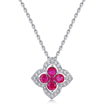 Four Leaf Clover Gemstone and Zirconia Necklace S925 Silver 1.5 Carats Total