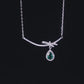 Teardrop Shaped Gemstone Emerald and Zirconia Bow Necklace S925 Silver 0.53 Carats Total