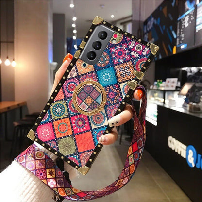 Retro Boho Style Ring Case With Lanyard for Samsung Galaxy S22 S21 Ultra Plus Samsung Cases