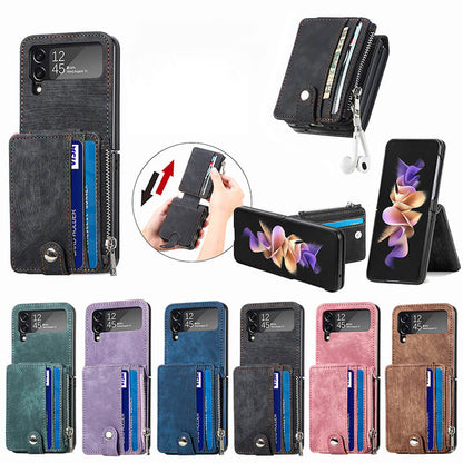 Wallet Case For Samsung Galaxy Z Flip4 Flip3 with Detachable Card Slot Kickstand Zipper Samsung Cases