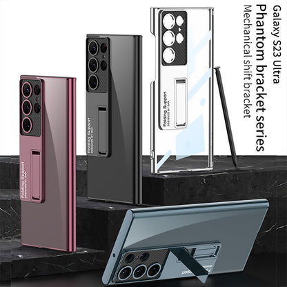 Magnetic Bracket Electroplated Clear Phone Case For Samsung Galaxy S23 Ultra Plus pphonecover