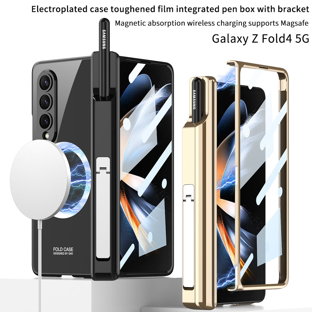 Magnetic Magsafe Wireless Charge Electroplated Pen Box Bracket Phone Case For Samsung Galaxy Z Fold 4 5G Samsung Cases