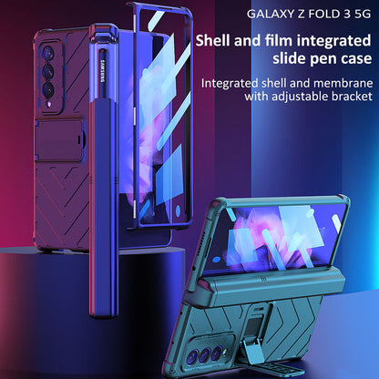 Magnetic Armor All-included Slide Pen Case With Back Screen Glass Hinge Holder Phone Cover For Samsung Galaxy Z Fold 3 5G Samsung Galaxy Z Fold 3 Case