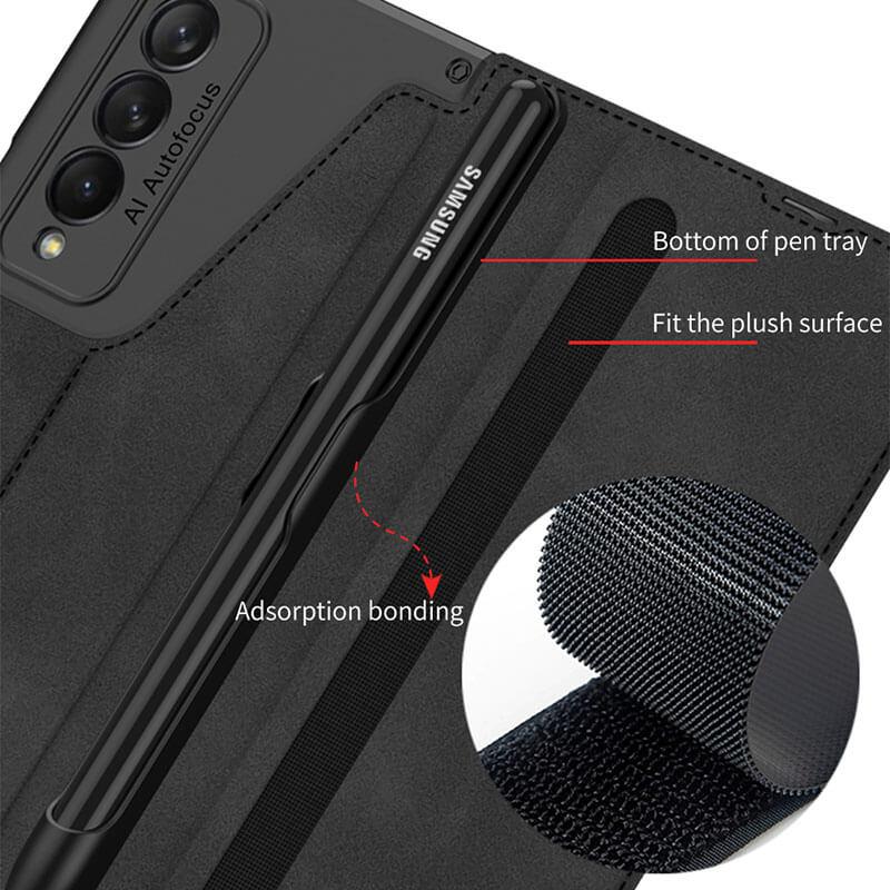 Newest Leather Pen Holder Armor Back Case For Samsung Galaxy Z Fold4 Fold3 5G Samsung Cases