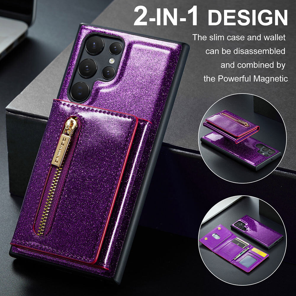 Newest Magnetic Bling Leather Detachable Wallet Samsung Case