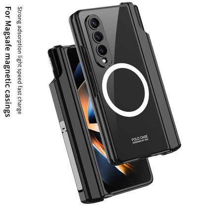 Magnetic Magsafe Wireless Charge Electroplated Pen Box Bracket Phone Case For Samsung Galaxy Z Fold 4 5G Samsung Cases