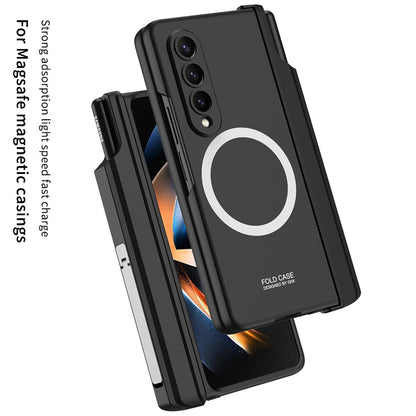 Magnetic Magsafe Wireless Charge Toughened Film Integrated Case With Bracket Pen Box For Samsung Galaxy Z Fold 4 5G Samsung Cases