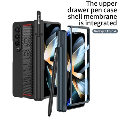 Magnetic Hinge S Pen Slot Luxury Wristband Holder Phone Case For Samsung Galaxy Z Fold4 Fold3 5G Case With Back Screen Glass Protector Samsung Cases