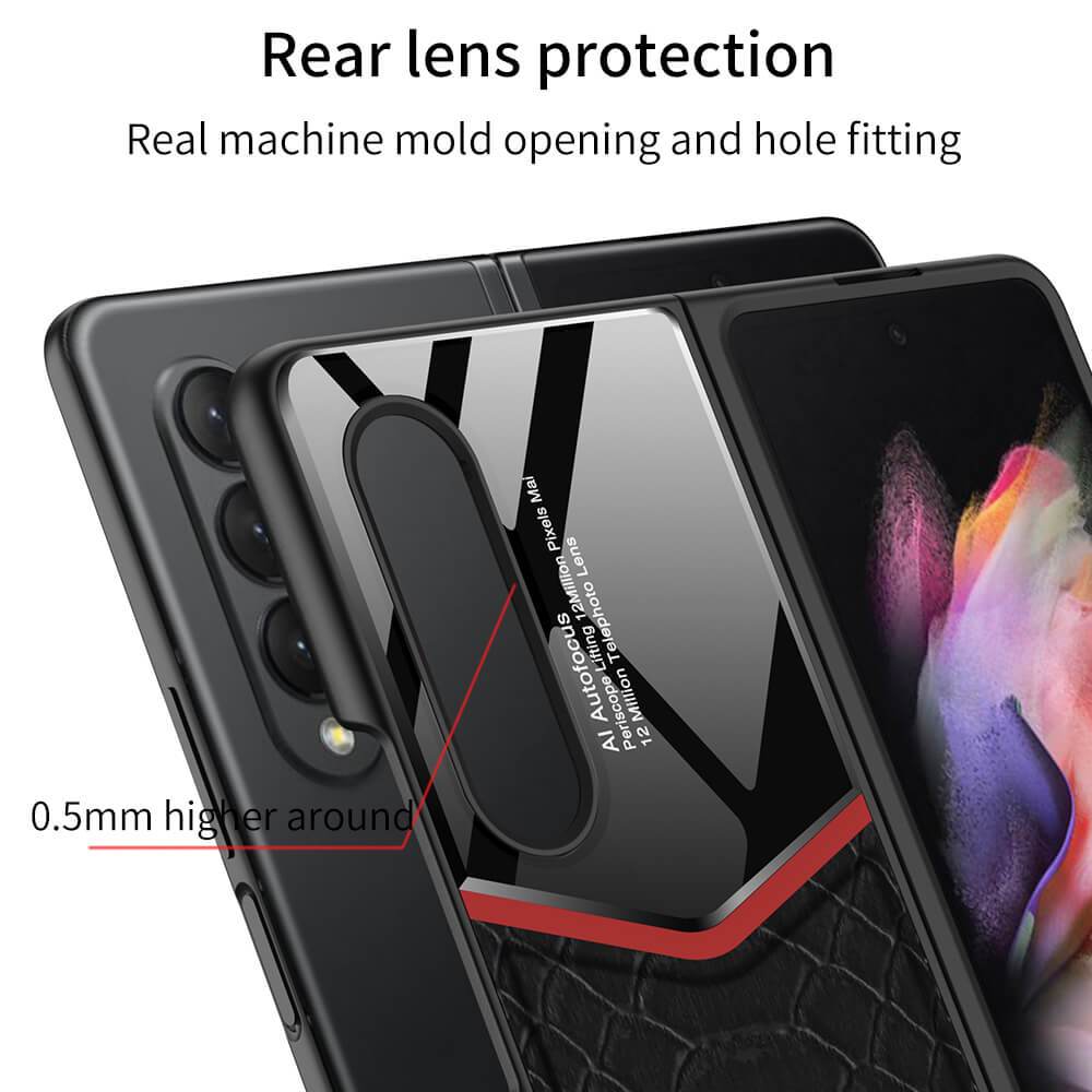 Ultra-thin plain leather luxury business Tempered Glass - Samsung Galaxy Z Fold 3 5G Phone Case Samsung Galaxy Z Fold 3 Case