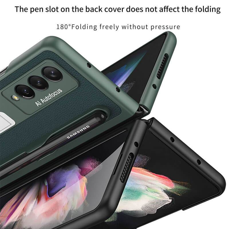Luxury Leather Cover With Pen Slot Holder - Samsung Z Fold3 5G Phone Case Samsung Galaxy Z Fold 3 Case