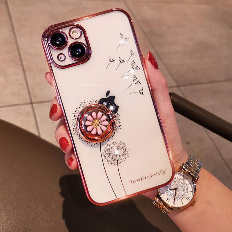 NEWEST Dandelion Fashion Flash Diamond Flower Bracket TPU Phone Case For iPhone iPhone Case