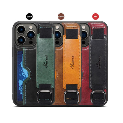 Newest Card Clip Wrist Strap Holder Leather Phone Case For iPhone