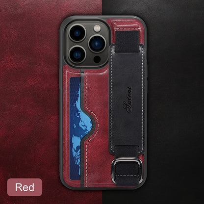 Newest Card Clip Wrist Strap Holder Leather Phone Case For iPhone