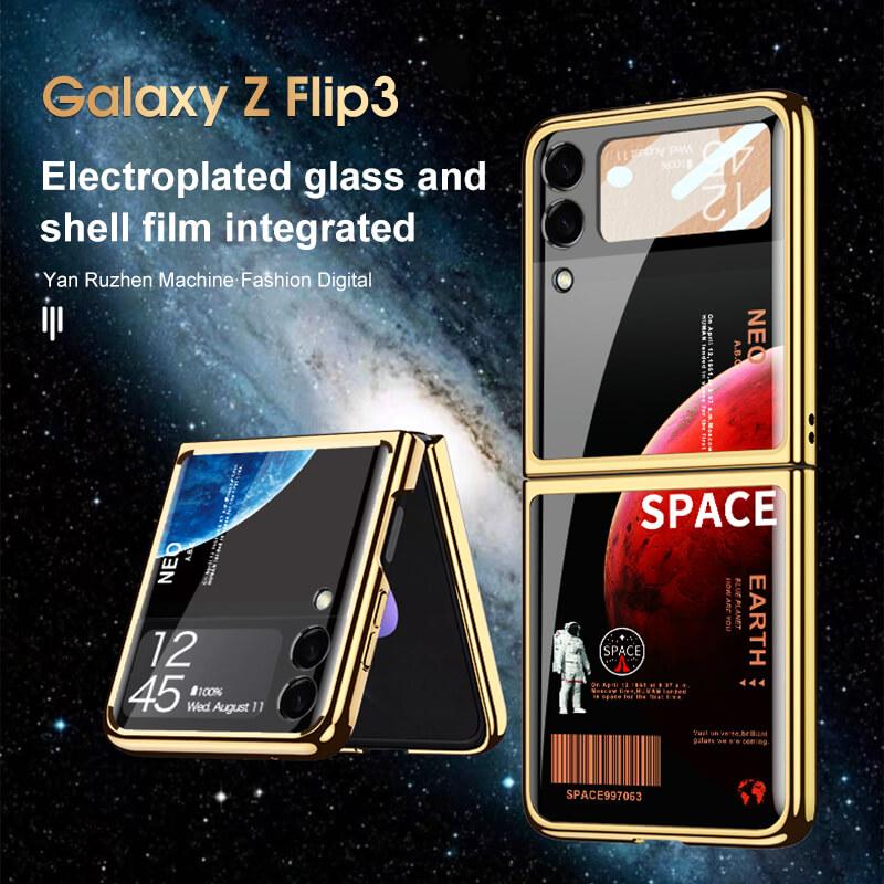 Space Luxury Plating Frame Anti-knock Protection Glass Case For Samsung Galaxy Z Flip3 Samsung Galaxy Z Flip 3 Case