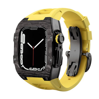 Carbon Fiber And Aviation Titanium Alloy Case With Fluororubber Strap For Apple Watch 44/45 MM