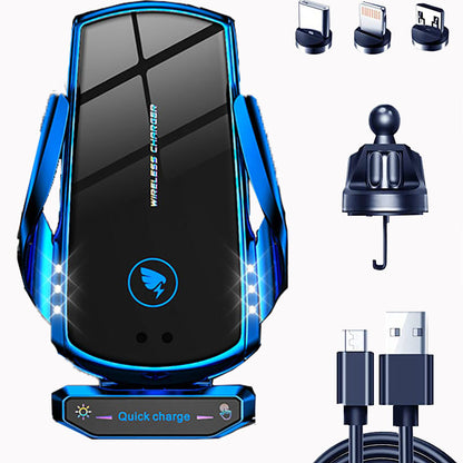 Wireless Car Charger Mount 15W Qi Fast Charging Auto Clamping Air Vent Cell Phone Holder Bracket Compatible with All Apple iPhone Android Smartphone Telephony