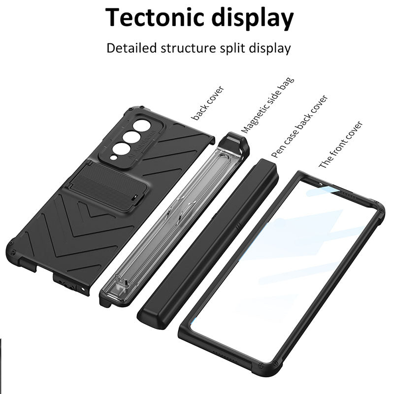 Magnetic Armor All-included Slide Pen Case With Back Screen Glass Hinge Holder Phone Cover For Samsung Galaxy Z Fold 3 5G Samsung Galaxy Z Fold 3 Case