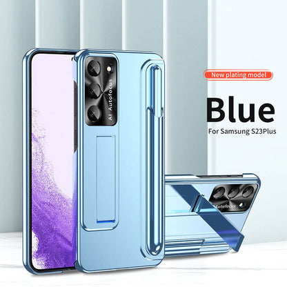 Newest Magnetic Bracket Electroplated Phone Case For Samsung Galaxy S23 Series With Pen&Pen Slot