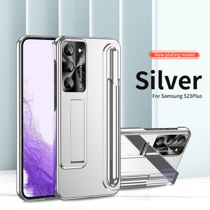 Newest Magnetic Bracket Electroplated Phone Case For Samsung Galaxy S23 Series With Pen&Pen Slot
