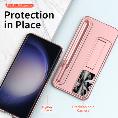 Newest Magnetic Bracket Electroplated Phone Case For Samsung Galaxy S23 Series With Pen&Pen Slot