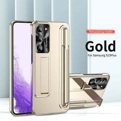 Newest Magnetic Bracket Electroplated Phone Case For Samsung Galaxy S23 Series With Pen&Pen Slot