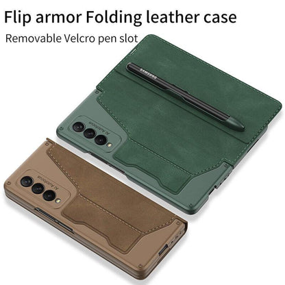 Newest Leather Pen Holder Armor Back Case For Samsung Galaxy Z Fold4 Fold3 5G Samsung Cases
