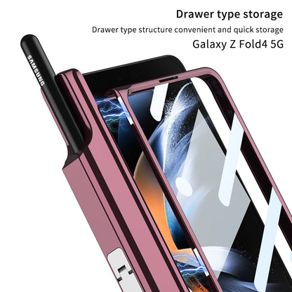 Magnetic Magsafe Wireless Charge Electroplated Pen Box Bracket Phone Case For Samsung Galaxy Z Fold 4 5G Samsung Cases