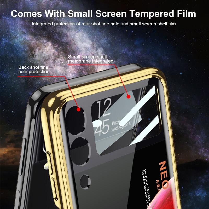 Space Luxury Plating Frame Anti-knock Protection Glass Case For Samsung Galaxy Z Flip3 Samsung Galaxy Z Flip 3 Case