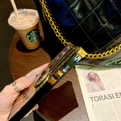 Newest Luxury Brand Black Rose Flower Stripe Glitter Gold Square For S23Ultra