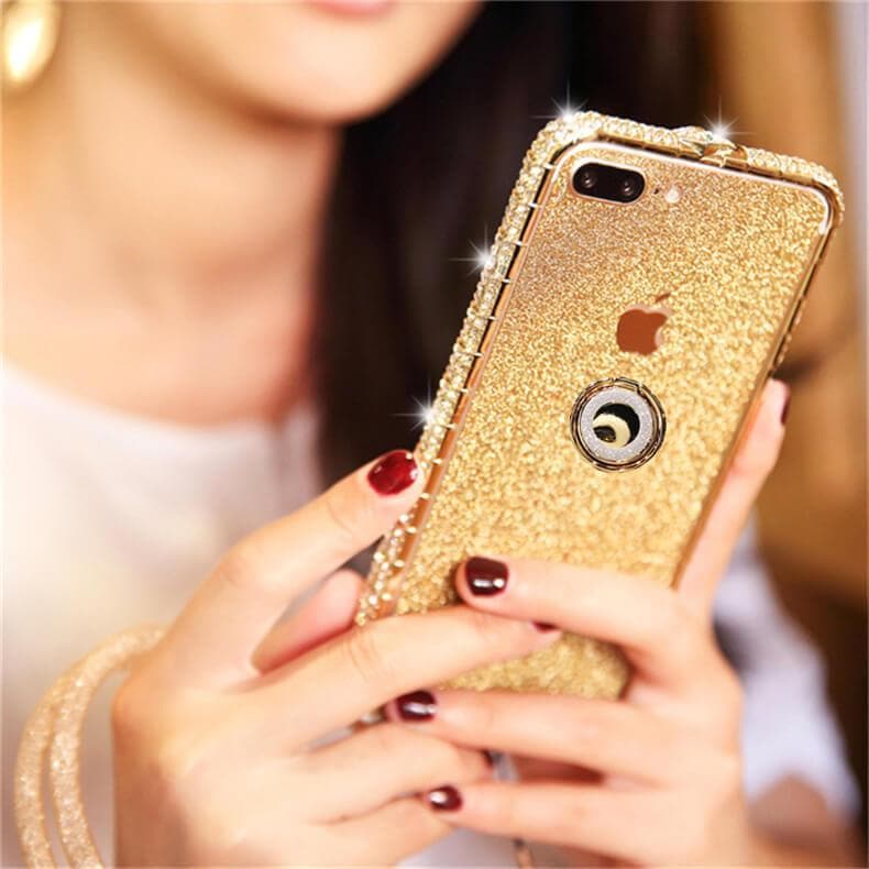 Glitter Diamond Phone Frame For iPhone with Ring Stand
