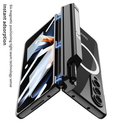 Magnetic Magsafe Wireless Charge Electroplated Pen Box Bracket Phone Case For Samsung Galaxy Z Fold 4 5G Samsung Cases