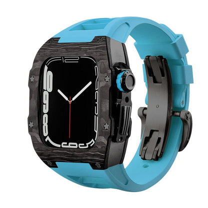 Carbon Fiber And Aviation Titanium Alloy Case With Fluororubber Strap For Apple Watch 44/45 MM