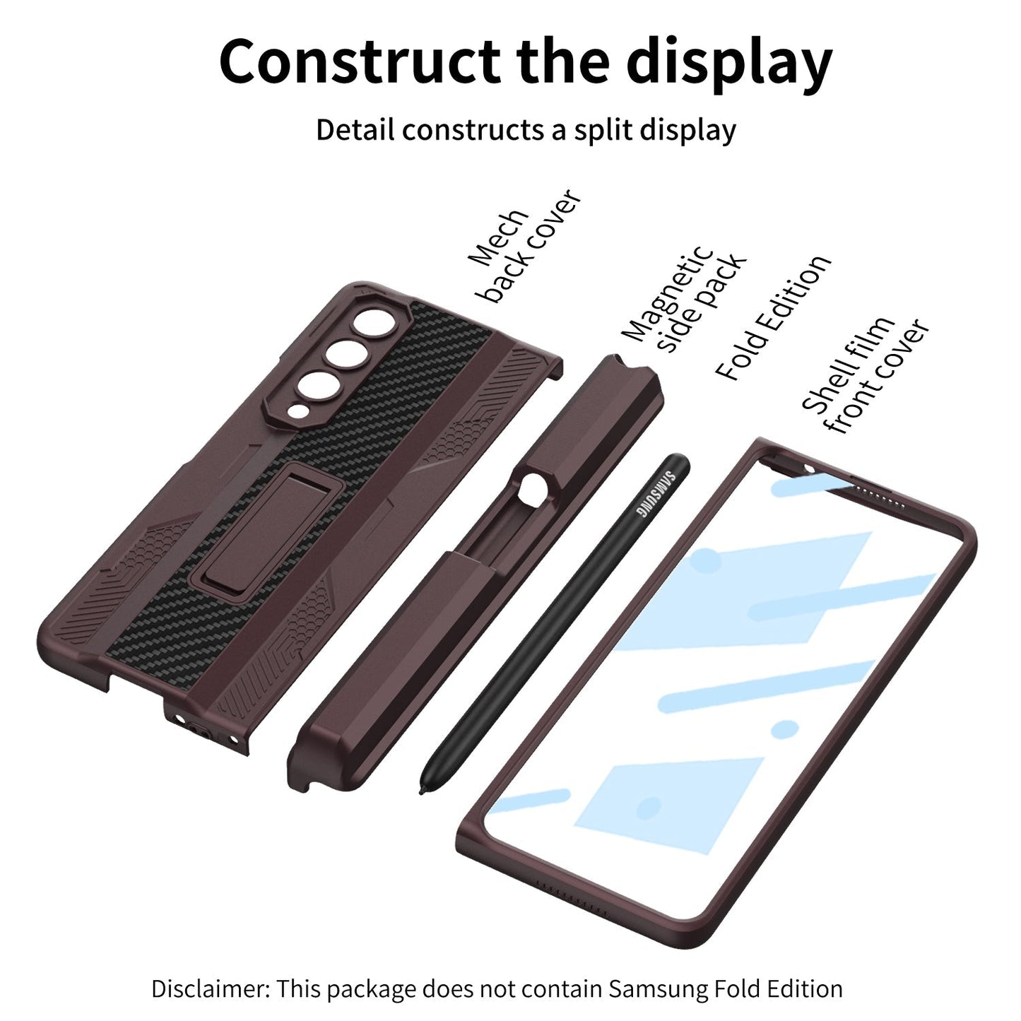 Magnetic Mech S Pen Slot Holder Case for Samsung Galaxy Z Fold4 Fold3 5G Samsung Cases