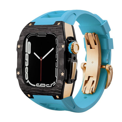 Carbon Fiber And Aviation Titanium Alloy Case With Fluororubber Strap For Apple Watch 44/45 MM