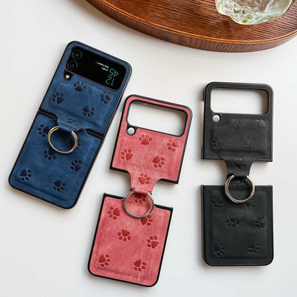 Newest Cat's Claw Embossed Galaxy Z Flip3 Flip4 Phone Case With Ring Samsung Cases