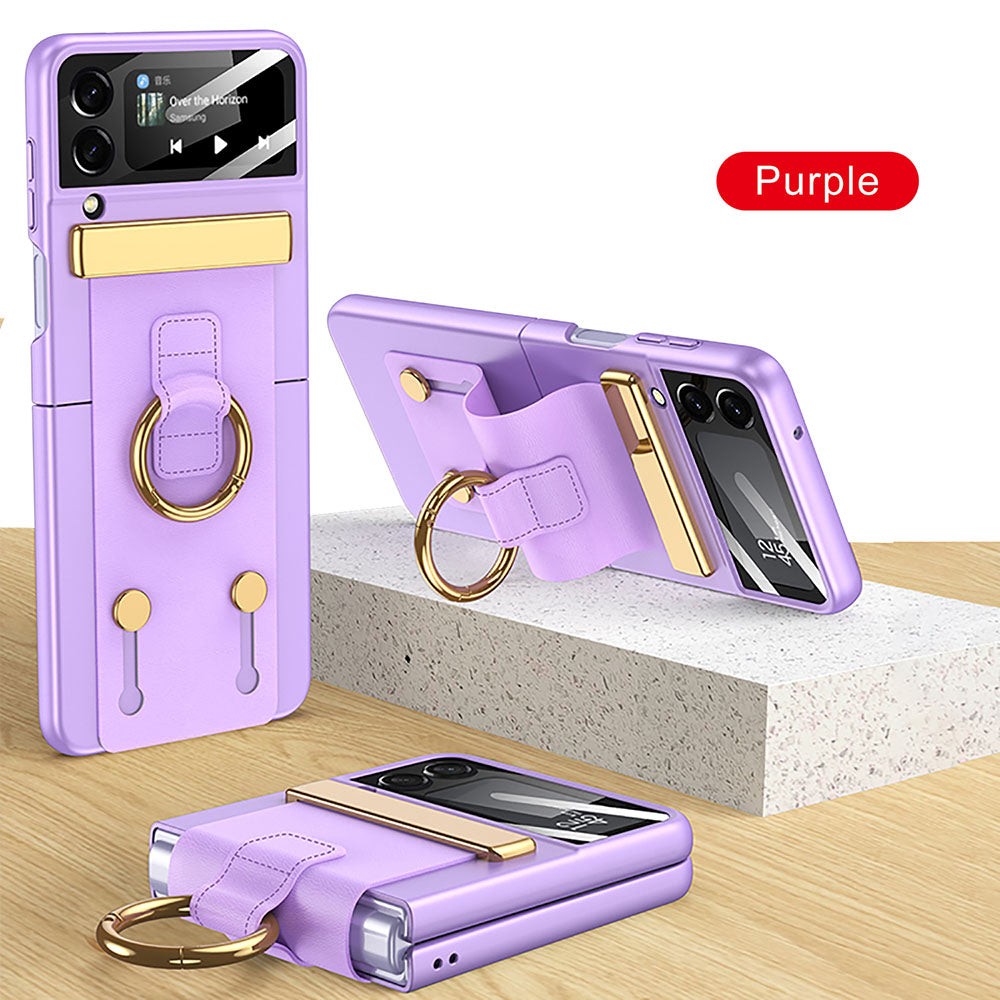 Newest Wristband Ring Buckle With Tempered Glass Protector Galaxy Z Flip3 Flip4 Phone Case Samsung Cases