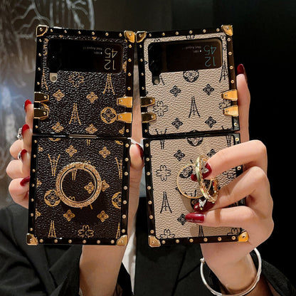 Leather Ring Phone Case for Samsung Galaxy Z Flip4 Flip3 - GiftJupiter