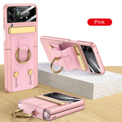 Newest Wristband Ring Buckle With Tempered Glass Protector Galaxy Z Flip3 Flip4 Phone Case Samsung Cases