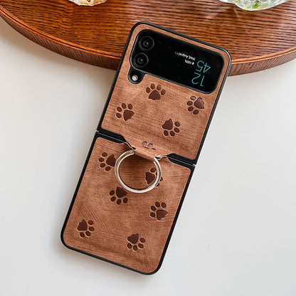Newest Cat's Claw Embossed Galaxy Z Flip3 Flip4 Phone Case With Ring Samsung Cases