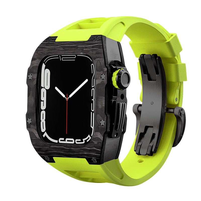 Carbon Fiber And Aviation Titanium Alloy Case With Fluororubber Strap For Apple Watch 44/45 MM