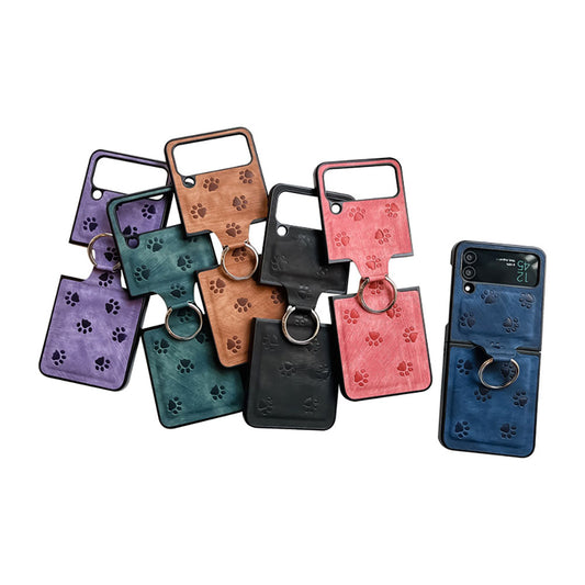 Newest Cat's Claw Embossed Galaxy Z Flip3 Flip4 Phone Case With Ring Samsung Cases
