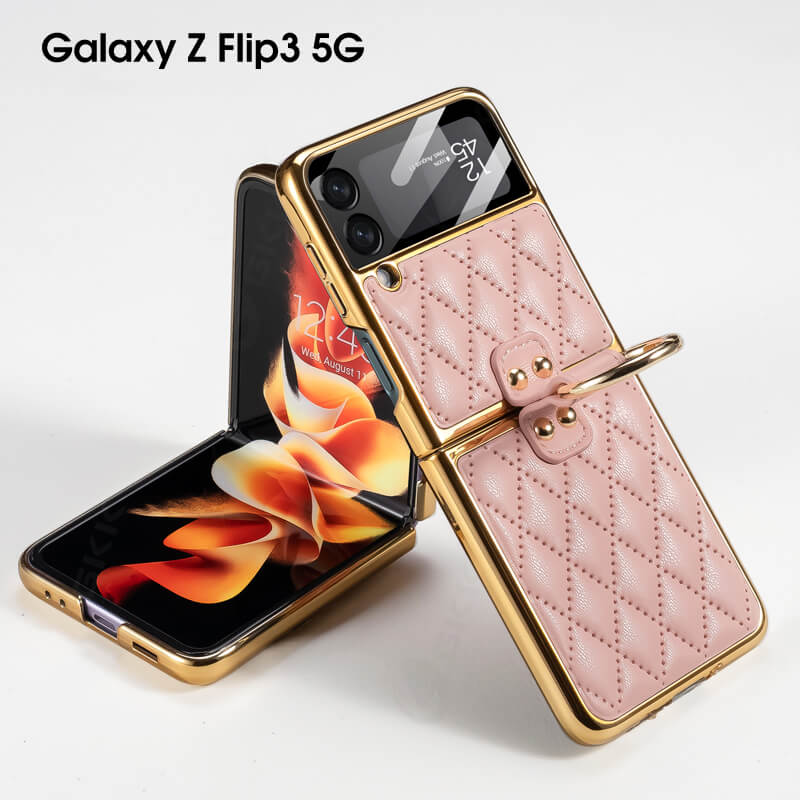 Newest Luxury Leather Electroplating Diamond Protective Cover For Samsung Galaxy Z Flip4 Flip3 5G Samsung Cases