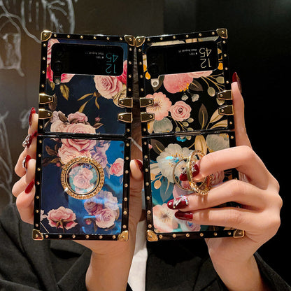 Stylish French Style Flower Ring Phone Case for Samsung Galaxy Z Flip4 Flip3 Samsung Cases
