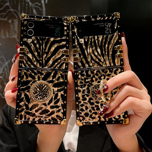 Leopard Print Ring Phone Case for Samsung Galaxy Z Flip4 Flip3 - GiftJupiter