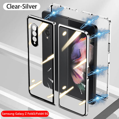 Samsung Galaxy Z Fold3 Fold4 Magnetic Double-Sided Protection Tempered Glass Aluminum Frame Phone Case