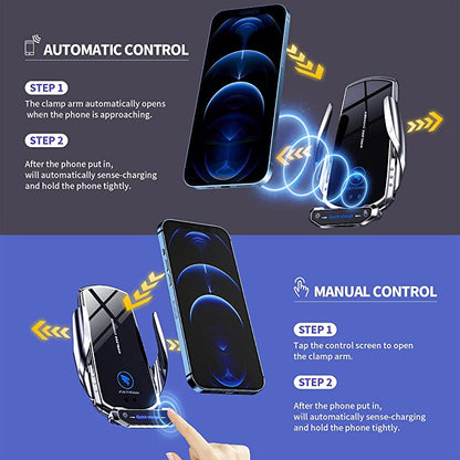 Wireless Car Charger Mount 15W Qi Fast Charging Auto Clamping Air Vent Cell Phone Holder Bracket Compatible with All Apple iPhone Android Smartphone Telephony