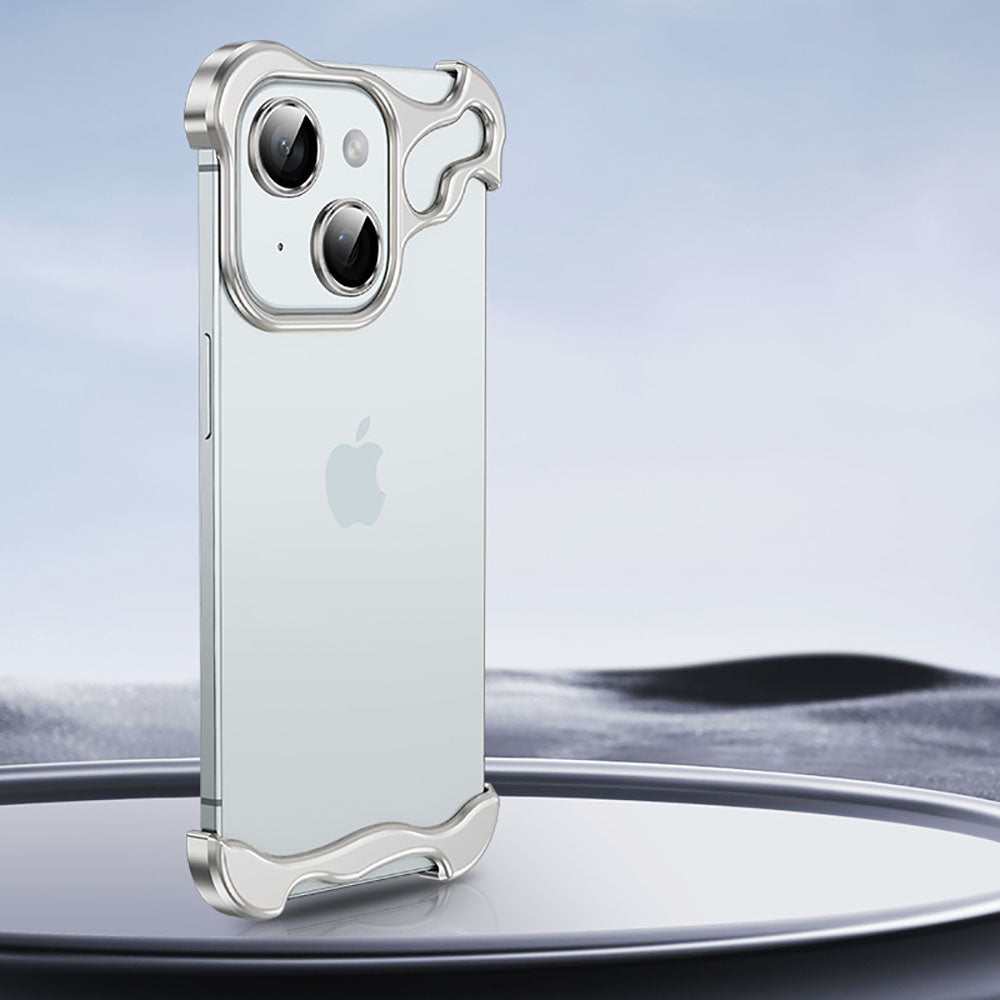 Frameless Aluminum Alloy Metal Corner Pad Anti-Fall Phone Case With Lens Protective Film For iPhone