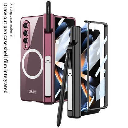 Magnetic Magsafe Wireless Charge Electroplated Pen Box Bracket Phone Case For Samsung Galaxy Z Fold 4 5G Samsung Cases